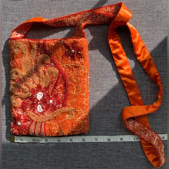Cache' Multicolored Orange, Red, Gold, & White Beaded Shoulder Bag - Picture 12 of 13